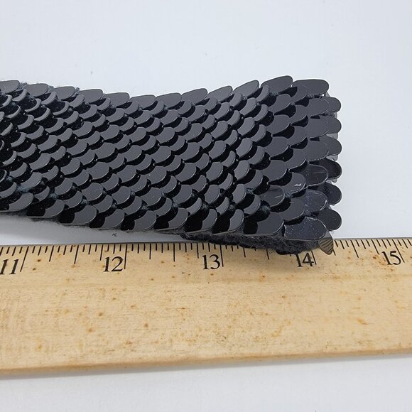 Vintage Womens Black Belt Sequins 80s Belt Disco Party Evening Bling Buckle READ - Picture 5 of 7